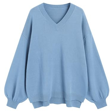 ZAFUL Womens Oversized Sweater 2026 Fall Winter Trendy V Neck Pullover Blue