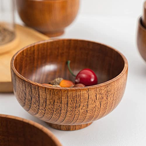 Träskål for frukt, salladsskål, rund skål, soppskål, risskål, naturlig träådring, restaurangnudelskål(18x8cm)