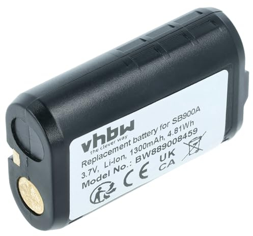 vhbw batteria sostituisce Shure SB900A, SB900B, SB900C, 95A42465, SB900 per sistema radiomicrofonico trasmettitore (1300mAh, 3,7V, Li-Ion)