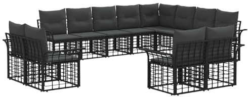 Mhdvray Salon de Jardin Modulable 12 Places en Résine Tressée Ensemble Canapé d'angle avec Coussins pour Terrasse et Patio Déco Extérieure Noir et Gris Foncé