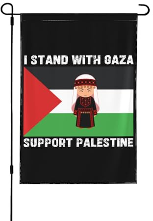 Bandiera da giardino I Stand With Gaza, formato doppio 28x40, nera, bandiera di Gaza libera, Gaza forte, bandiera di preghiera per Gaza, bandiera di preghiera per la Palestina, bandiera da giardino ve