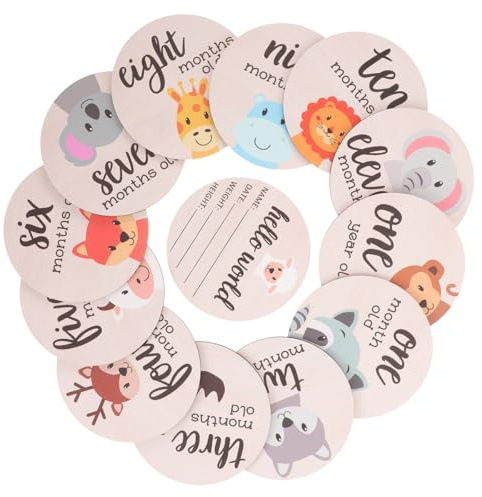 Holibanna Wooden Monthly Milestone Cards round Discs for Tracking ’s Growth and Recording Milestones, Photo Props for New Mothers and Shower Gifts