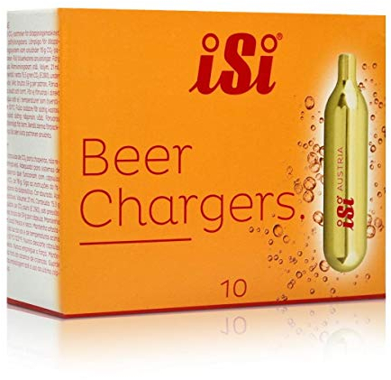 iSi Beercharger, Bierkapseln, 10 Stück, CO2 Kartuschen passend für viele Wassersprudler, Für gängige Bierzapfanlagen, 16g Kohlensäurekapseln, Partykeller Zubehör, CO2 Kapseln 16g