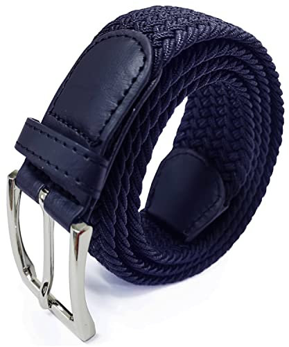 Glamexx24 Unisex Elastischer Stoffgürtel Geflochtener Stretchgürtel Dehnbarer Gürtel für Damen und Herren, Dunkelblau, 115cm