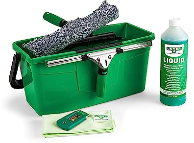 Unger Fenster Reinigungs-Kit (Fensterwischer, Trägerteil, Mikrofaser-Bezug, Eimer 12 L, Reinigungsmittel, Schaber, Glastuch Breite 35 cm) AK015