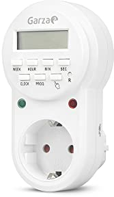 Garza - Enchufe Temporizador Programador Digital, Programable 24 horas/7 días, 8 programas, Protección infantil