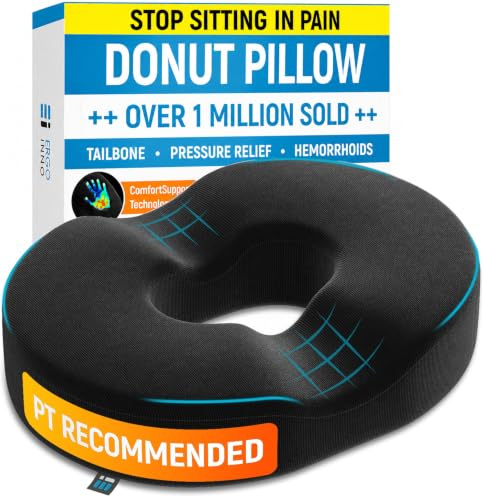PT ENDORSED Donut Pillow for Tailbone Pain Relief - Hemorrhoid Pillow for Sitting, Orthopedic Donut Seat Cushion for Pressure Relief, Post Surgery, Postpartum Pregnancy, Lifting Cushions for Coccyx
