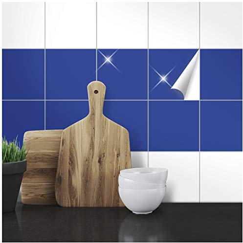 Wandkings Fliesenaufkleber - Wähle eine Farbe & Größe - Blau Glänzend - 15 x 15 cm - 20 Stück für Fliesen in Küche, Bad & mehr