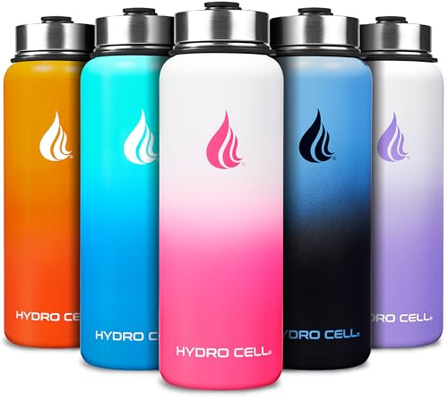 HYDRO CELL Stainless Steel Water Bottle w/Straw & Wide Mouth Lids (40oz 32oz 24oz 18oz) - Keeps Liquids Hot or Cold with Double Wall Vacuum Insulated Sweat Proof Sport Design (White/Pink 40 oz)