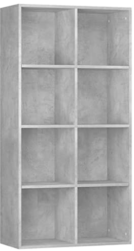 vidaXL Sideboard Bücherregal, Bücherschrank mit 8 Fächern, Würfelregal Standregal für Wohnzimmer, Büroregal Aktenregal, Betongrau Holzwerkstoff