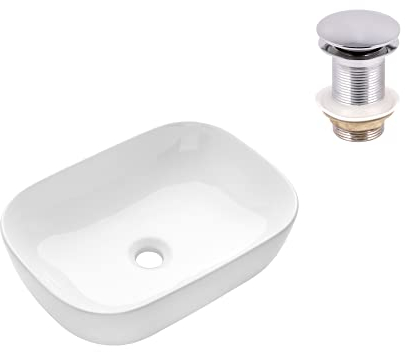 VBChome Waschbecken 45 x 32 cm Keramik Weiß Oval Waschtisch Pop-up ventil Click-Clack Handwaschbecken Aufsatzwaschbecken Waschschale Gäste WC