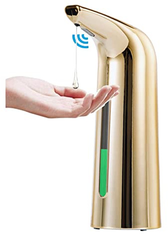 GULICA Distributore automatico di sapone liquido senza contatto oro, dispenser disinfettante per le mani, con sensore di movimento a infrarossi, impermeabile, 400 ml, oro