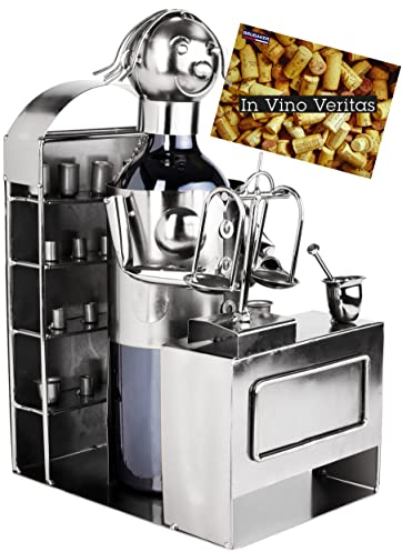 BRUBAKER - Porte-Bouteille de vin - Pharmacienne - Sculpture en Métal - Carte de voeux INCL. - Idée Cadeau Originale