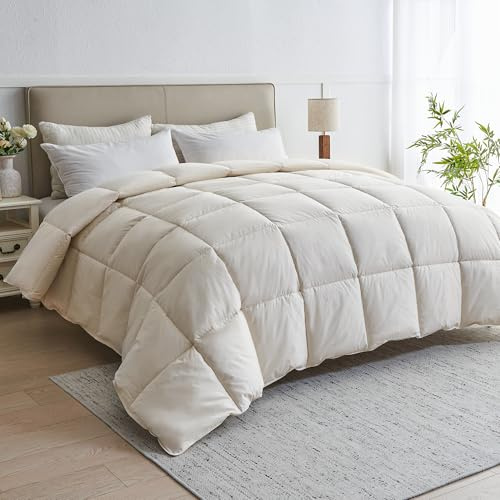 puredown® Goose Feather Down Fiber Comforter Twin Size - 100% Organic Cotton Cover All Season Duvet Insert, Breathable Fluffy Warmth Hotel Luxury Bedding Comforter (68x90)