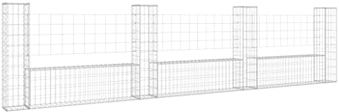 vidaXL U-shape Gabion Basket with 4 Posts Iron Outdoor Patio Garden Lawn Terrace Backyard Gabion Wall Wire Fence Fencing Barrier Panel