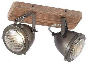 Lindby Ceiling Light Farovi dimmable (Industrial Design) in Black Made of Wood for e.g. Living Room & Dining (2 Light Sources, GU10) from floodlight Spotlight