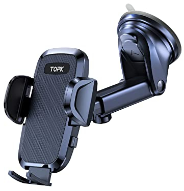 TOPK Car Phone Holder, Phone Holder for Cars Dashboard/Windscreen Adjustable 360° Rotation Upgraded Strong Suction Car Phone Mount for All 4.7 to 6.8 inch Smartphones