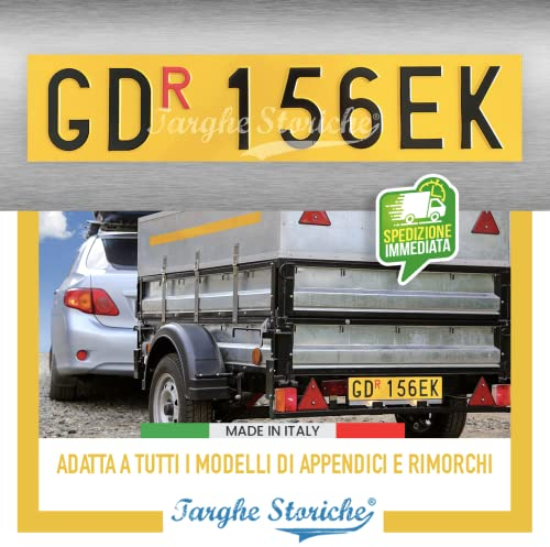 Targa Ripetitrice con Caratteri in Rilievo Punzonati per Rimorchio, Portabici e Carrello Appendice, Catarifrangente e Made in Italy