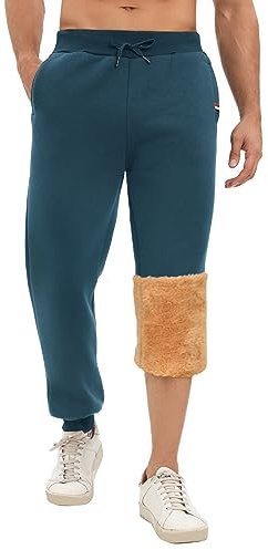 UMIPUBO Pantalones Chandal Hombres de Algodón Forro Polar de Invierno Cálido Pantalones Hombre Pantalón Jogging con Bolsillos y cordón Ajustable((Azul,L)