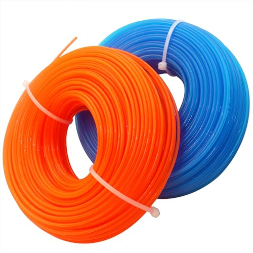 Zeqeey Fil pour débroussailleuses, Fil Nylon pour Coupe Bordure débroussailleuse Corde de Rechange en Nylon pour débroussailleuse avec Longueur 100 m, diamètre 1,6 mm, (Bleu 50 m + Orange 50 m)