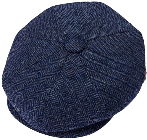 ZRWASKA® Mens Peaky Blinders Cap 8 Panel Wool Flat Caps for Men UK – Gatsby Tweed Newsboy Cap for Men Style 1920s Baker Boy Hat Flat Cap Women Plain Herringbone Blue, Size Large