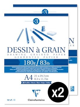 Clairefontaine 96624AMZC Zeichenblock, gekörntes Zeichenpapier, 30 Blatt, Zeichenpapier, gekörnt, A4, 21 x 29,7 cm, 180 g, ideal zum Zeichnen und Skizzieren mit Bleistift, Filz und Kohle