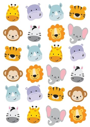 24 x Cute Animal Faces Edible Wafer/Rice Paper Cupcake Toppers Cake Decorations Jungle Safari Animals