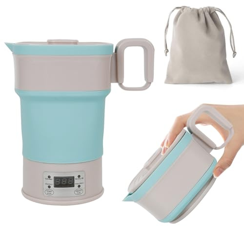 800ml Faltbarer Elektrischer Wasserkocher, Tragbarer Camping Wasserkocher, Mini Reisewasserkocher aus Silikon, BPA-frei, Klein Heißwasserkocher Wasserkessel für Camping, Reise, Wandern, Outdoor (Blau)