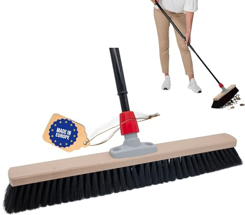 Novaliv Großer Besen mit Teleskopstiel und Kunstborsten, 60 cm, Werkstatt- und Hallenbesen