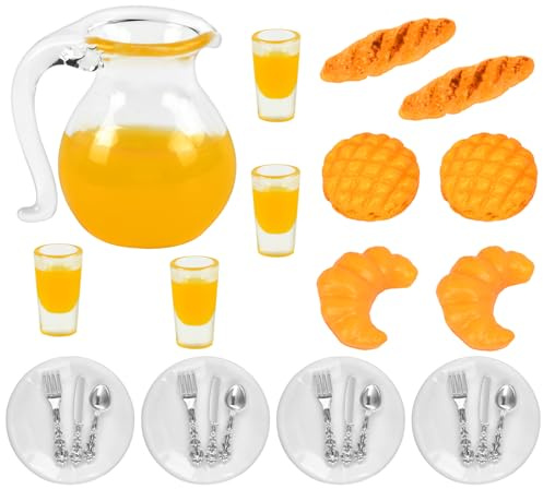 Jouets de Miniatures Alimentaires Boissons, Mini Nourriture Jouet, Nourriture Miniature 1/12 Accessoires de Cuisine Miniatures pour Maison de Poupée avec Pain Vaisselle Miniature Petit Déjeuner