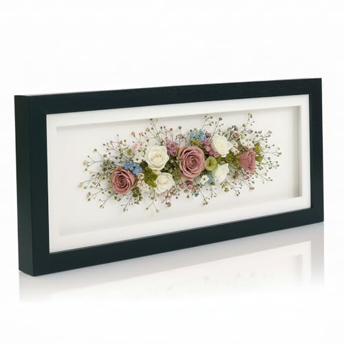 Boldon Framing 24x12 Shadow Box Frame, Black Solid Wood Deep 3D Frame With White Mount, Clear Acrylic Front 2cm Deep Frame For Crafts 3D Deep Objects, Medals, Flowers, Memorabilia