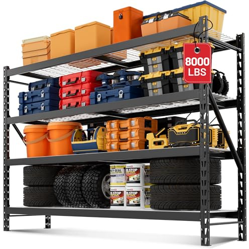 WORKPRO 8000LBS Storage Shelves, 77 Extra-Wide Garage Shelving, Heavy-Duty Metal Shelving Unit, Adjustable 4-Tier Garage Storage Rack for Warehouse, Basement,77 W X 24 D X 72 H, Black