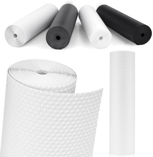 MooiFun Tapis Frigo en EVA, Tapis Fond de Tiroir Antiderapant Non-adhésif, Plastique Tapis pour Refrigerateur Placard Etagere, Protection pour Meuble Camping, sous Evier Cuisine (Blanc/40cm x 610cm)