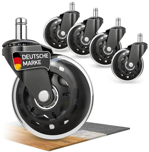 Bürostuhl Rollen 5er Set – leise & bodenschonend – 10mm x 22mm Ersatzrollen für Hartböden, Parkett, Laminat & Teppich – geeignet für Büro & Homeoffice – einfache Montage.