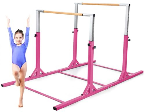 GOPLUS Barra de Gimnasia Artística para Niños de 6 a 12 Años, Paralelas Gimnasia Artistica con Altura Ajustable y 11 Niveles de Altura, Capacidad hasta 120 KG (Rosa)