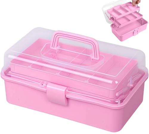 Kongming 32 cm pysselkoffert för barn, 3 hyllor, multifunktionell förvaringslåda med lock, pyssellåda, plastsorteringslådor för små delar, organizer-box, sylåda, medicinkoffert