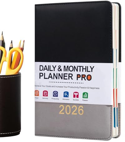 2026 kalenderplanerare - läderfodral A5 anteckningsbok - 2026 kalenderbok årlig planerare - för skola hem kontor klassrum arbete student lärare familj män kvinnor