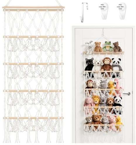 Meetory Soft Toy Storage - 4 Layer Cuddly Toy Storage Hammock Stuffed Animals Hanging Organiser Plush Toy Storage Net with Hooks for Kids Children Nursery Room Bedroom Living Room