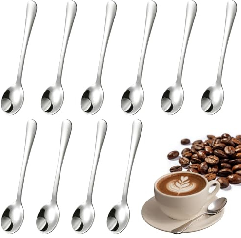CHAOTEMAI 10 Pezzi Cucchiaini da Caffè 7,5 CM Acciaio Inossidabile Cucchiaini da Dolce Design Semplice Mini Spoons Compatto Cucchiai per Caffè Dessert Tè Antipasti Spezie Sale Zucchero