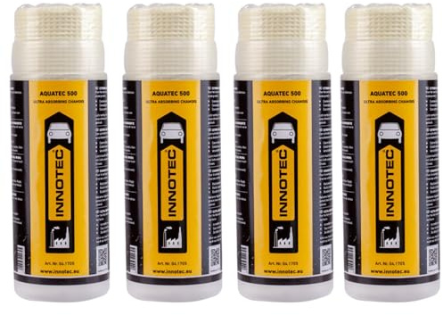 4 pezzi INNOTEC Aquatec 500 – Asciugamani in pelle ultra assorbenti camoscio per auto, moto e vernice auto – Asciugatura senza striature su cromo, vetro e superfici verniciate dopo il lavaggio del
