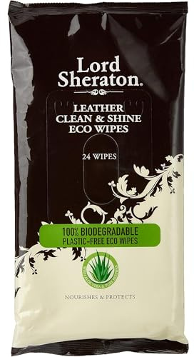 Lord Sheraton Leather Clean & Shine Eco Wipes, 24 Wips Plastic Free Biodegradable Leather Cleaning Wipes with Aloe Vera Beeswax Nourish Protect Sofas Chairs Car Seats Bags Shoes Household Care Wipes