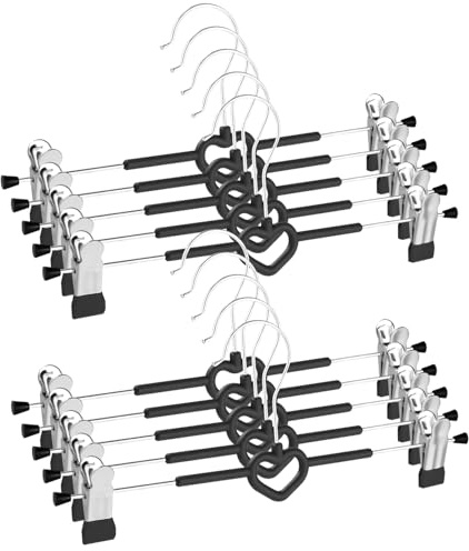 10Pcs Cintre Pantalon,Cintres Porte-Jupes, 30cm Cintres Pantalons Metal avec 2 Pinces antidérapants et réglables, Pantalons Crochet Pivotant à 360° pour Pantalons Suspendus,Chaussettes, Jupes (Noir)