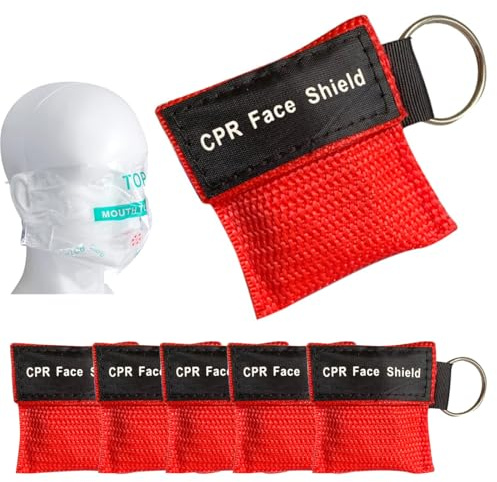 GNALIA Kit Primeros Auxilios Con 5 Mascarillas Respiratorias De Emergencia - Llavero Portátil Para Máscara De Respiro - Shield Protector Rcp Para Reanimación - Barrera Boca A Boca