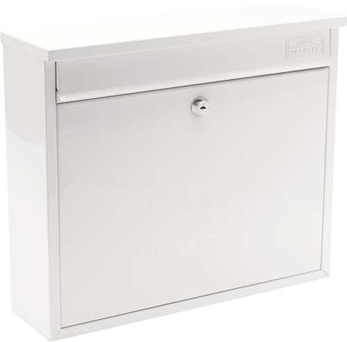 Burg-Wachter MB02 White Elegance Wall Mounted Galvanised Steel Lockable Weatherproof Post Box - 36x31x10cm