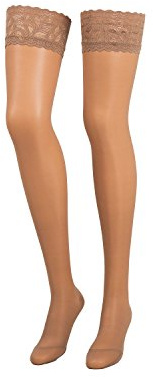 COMPRESSANA Calypso 70 den - Feinstrick Schenkelstrümpfe mit Spitzenhaftband - mittlere Stützwirkung mit 12-14 mmHg Kompression (Stütz-Klasse 2) - weich, luftig und transparent (appearance 20 den) - Größe III - Farbe perle - 1 Paar