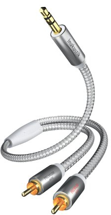 inakustik – 00410005 – Premium Klinkenadapter - 3,5mm Klinke -> 2 x RCA | Für den Anschluss von Smartphones, Tablets oder PC an HiFi-Verstärker | 5m in Weiß/Silber | 2-fache Abschirmung - moderner Geflechtschirm