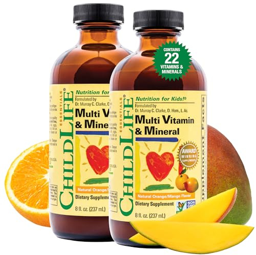 CHILDLIFE Essentials Kids Multivitamin & Mineral - Vitamins for Kids, Liquid Multivitamin for Toddler & Baby - Natural Orange & Mango, 8 Fl Oz (Pack of 2)