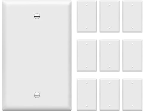 ENERLITES Mid-Size Blank Device Wall Plate, Midway Blank Outlet Covers, 1-Gang 4.88 x 3.11, Unbreakable Polycarbonate Thermoplastic, UL Listed, 8801M-W-10PCS, Gloss Finish, White (10 Pack)
