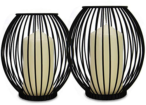 Vintage Iron Birdcage Candle Holders – Set of 2 Lanterns (Small & Large), Rust-Resistant Black Candlestick Stands for Pillar & Tealight Candles | M&W