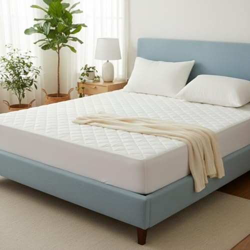 IMFAA Quilted 4-Ft/S-Double Mattress Protector & Mattress Topper, Soft Breathable Quilted Pad, Extra Deep 40cm Fitted Stretch Skirt, Anti-Allergy Noiseless Bed Cover, Machine Washable (122x190+40) Cm